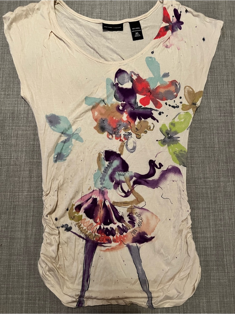 NY & Company Women’s Cream Whimsical Fairy Girl w/ Butterfly Cap Sleeve Top XS